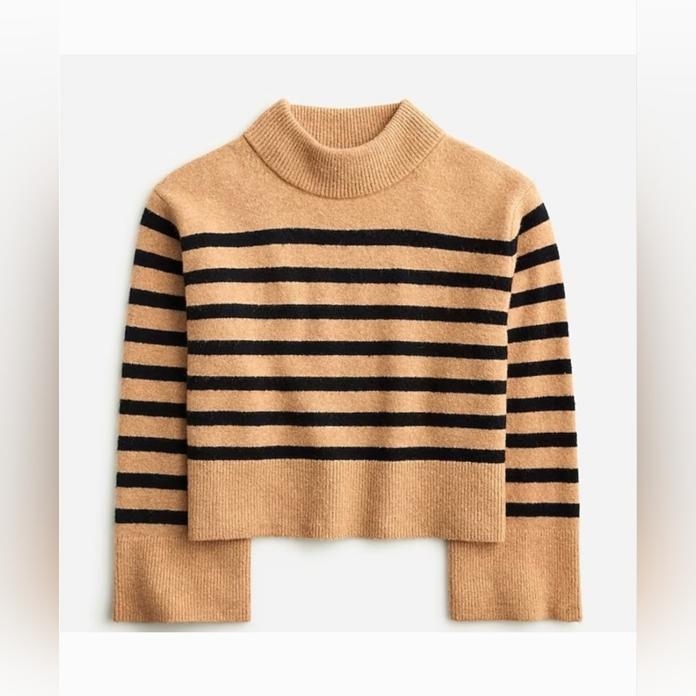 J. Crew Camel and Black Striped Cowl Neck Sweater